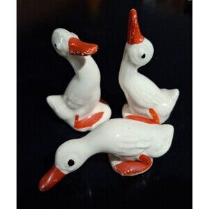 VTG 3 Harlequin Maverick Ducks Reproductions White Orange Black